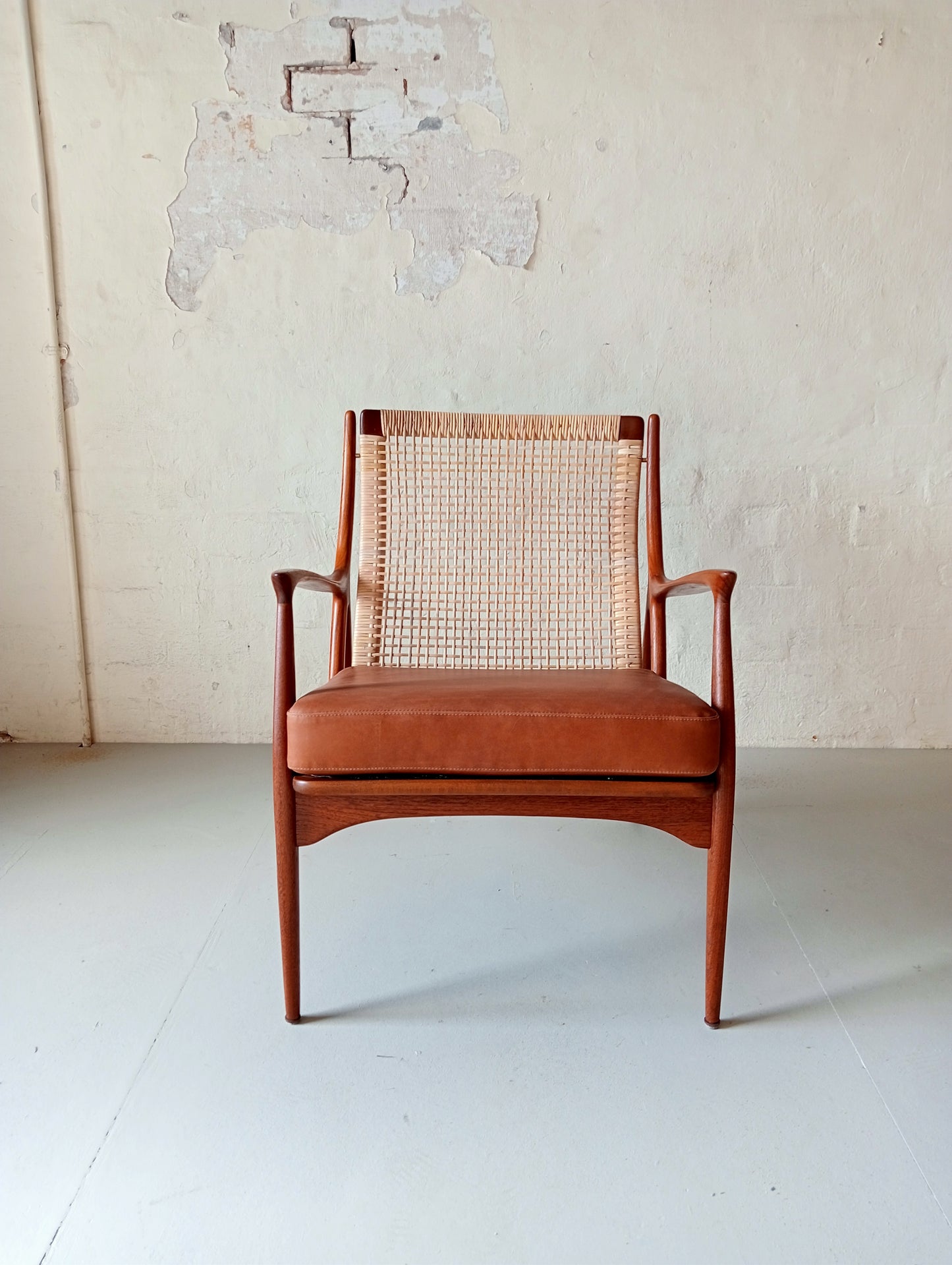 Rattan and teak lounge chair by Erik Andersen & Palle Pedersen for Horsnaes Møbler