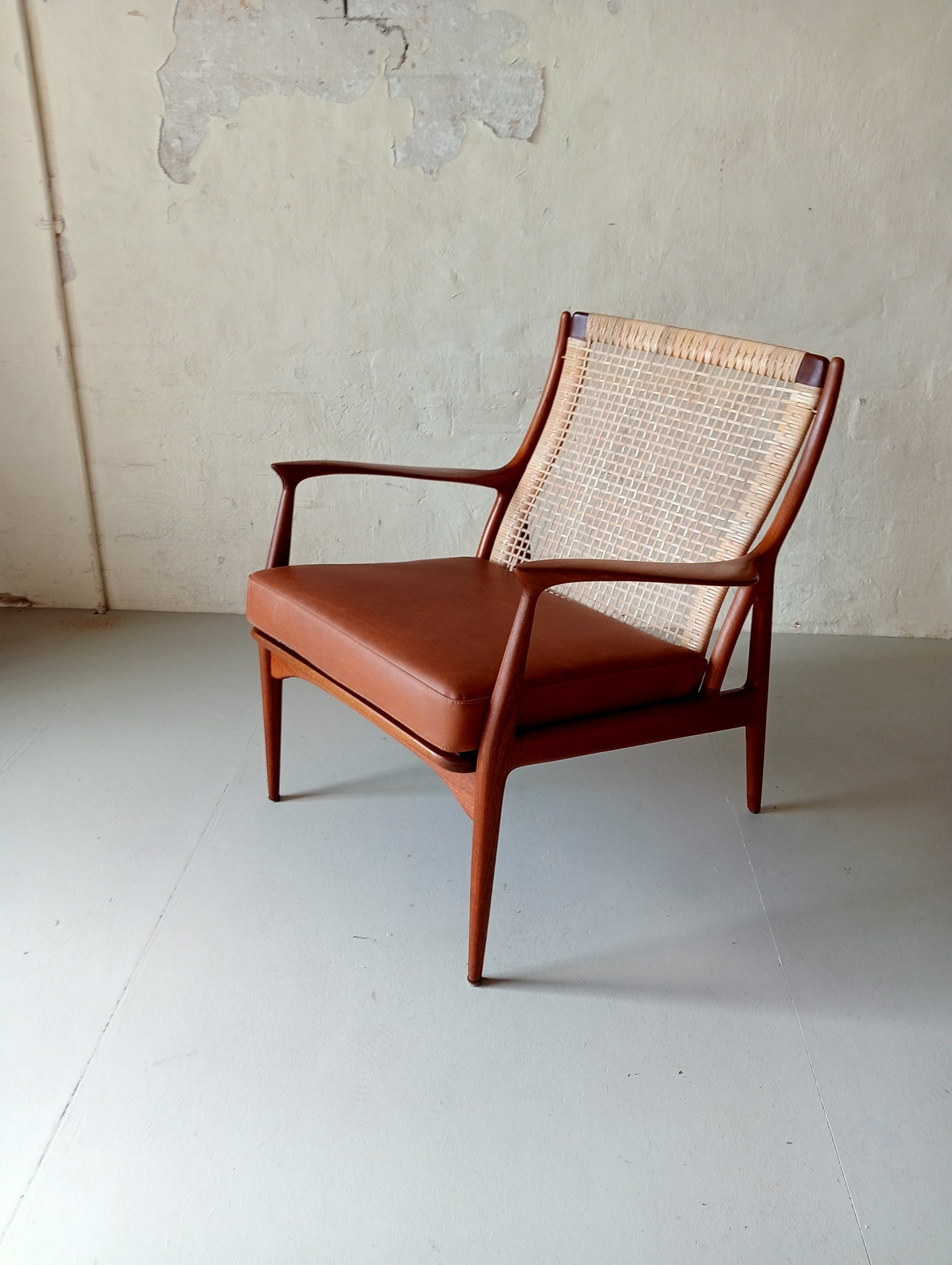 Rattan and teak lounge chair by Erik Andersen & Palle Pedersen for Horsnaes Møbler