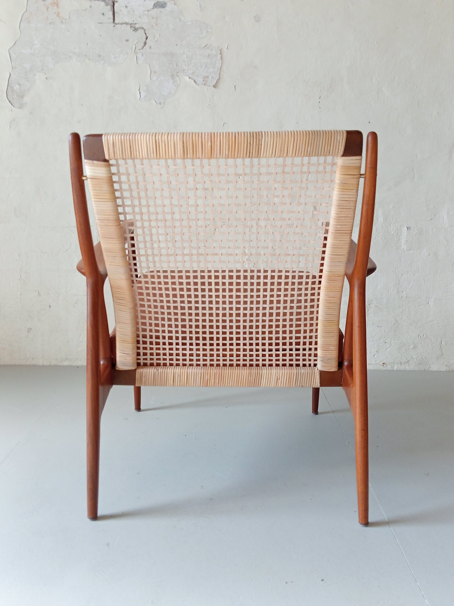 Rattan and teak lounge chair by Erik Andersen & Palle Pedersen for Horsnaes Møbler