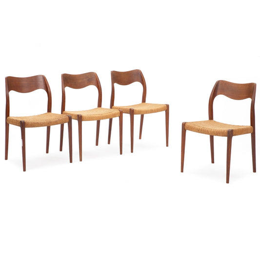 Niels O. Møller A set of six chairs Model 71.  By J. L. Møller.