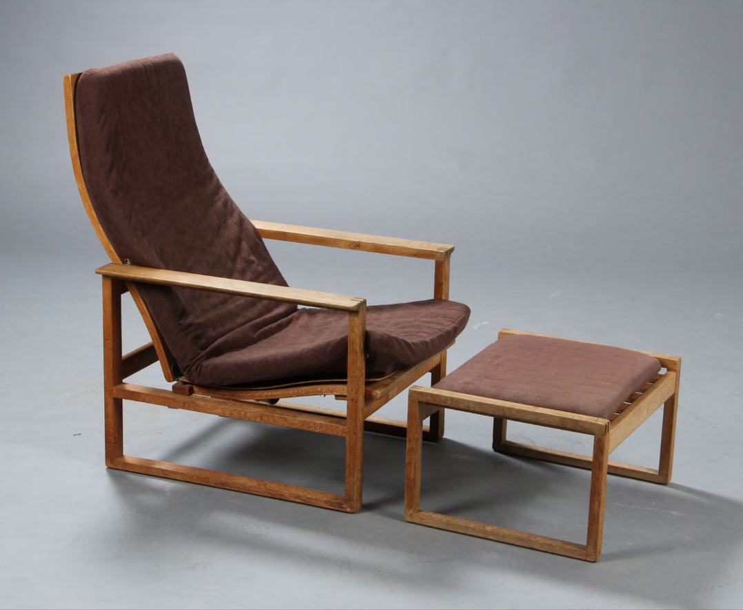 Børge Mogensen High-Backed 'Sled' Chair and Stool.