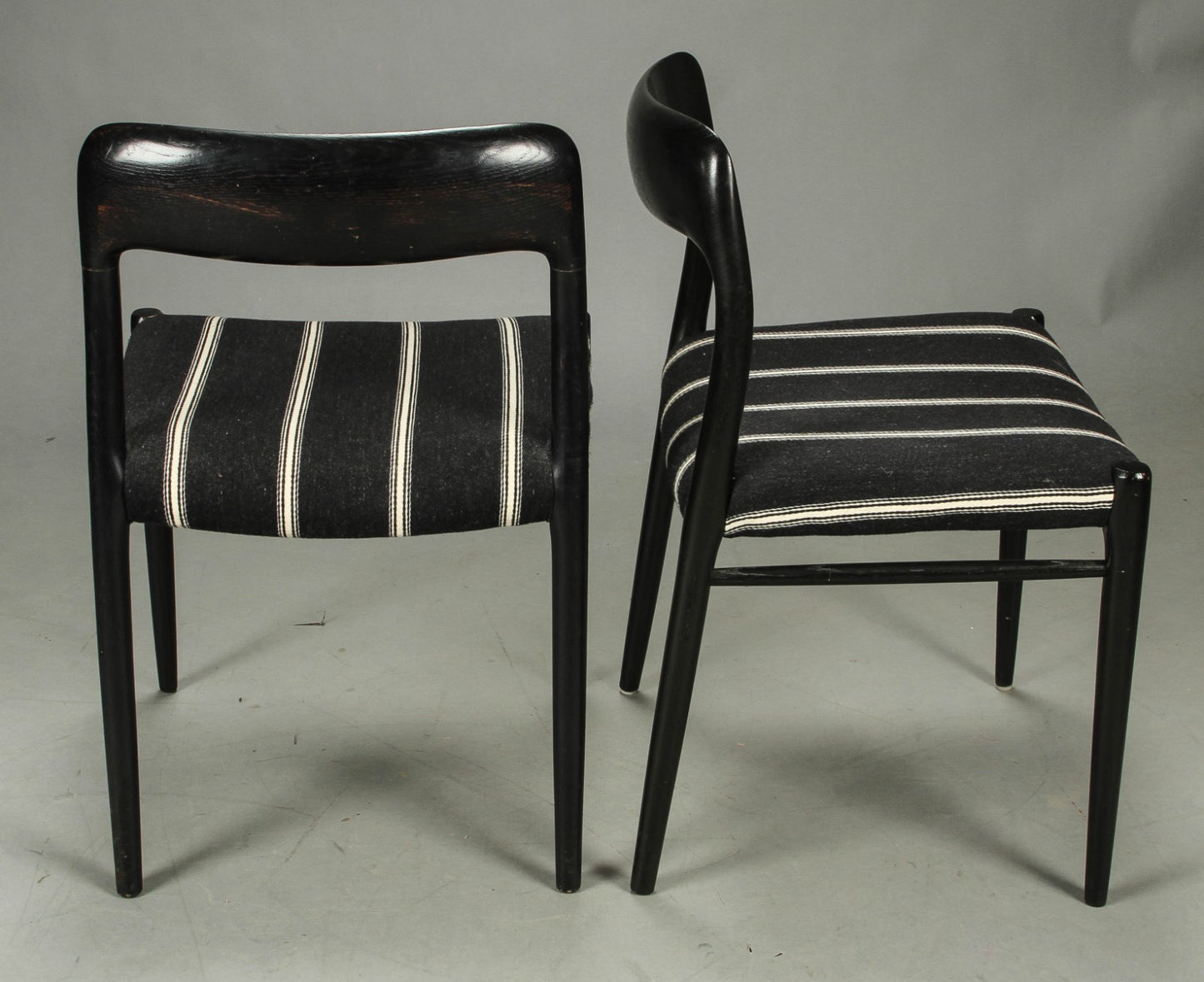 Niels O. Møller  model 75 armchair. Set of four in black glazed wood. To be restored.