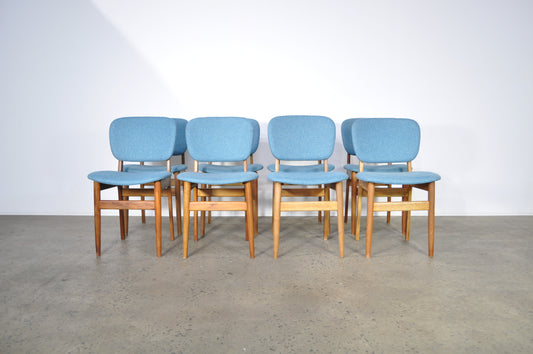 Elite dining chairs . Set of 8 in Camira wool / silk blend fabric.