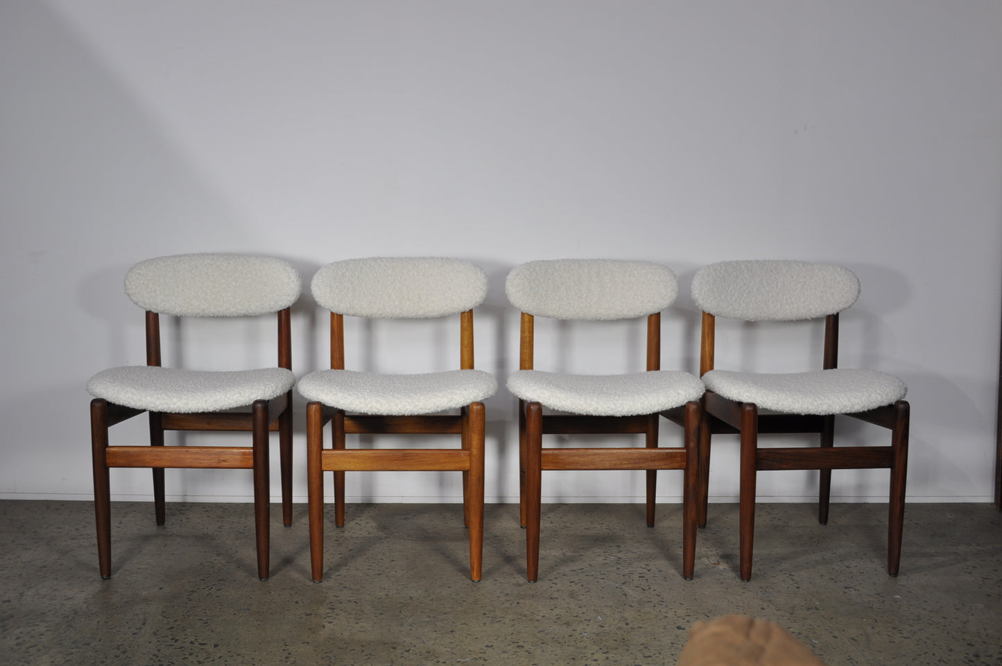Elite Dining chairs in shearling fabric.