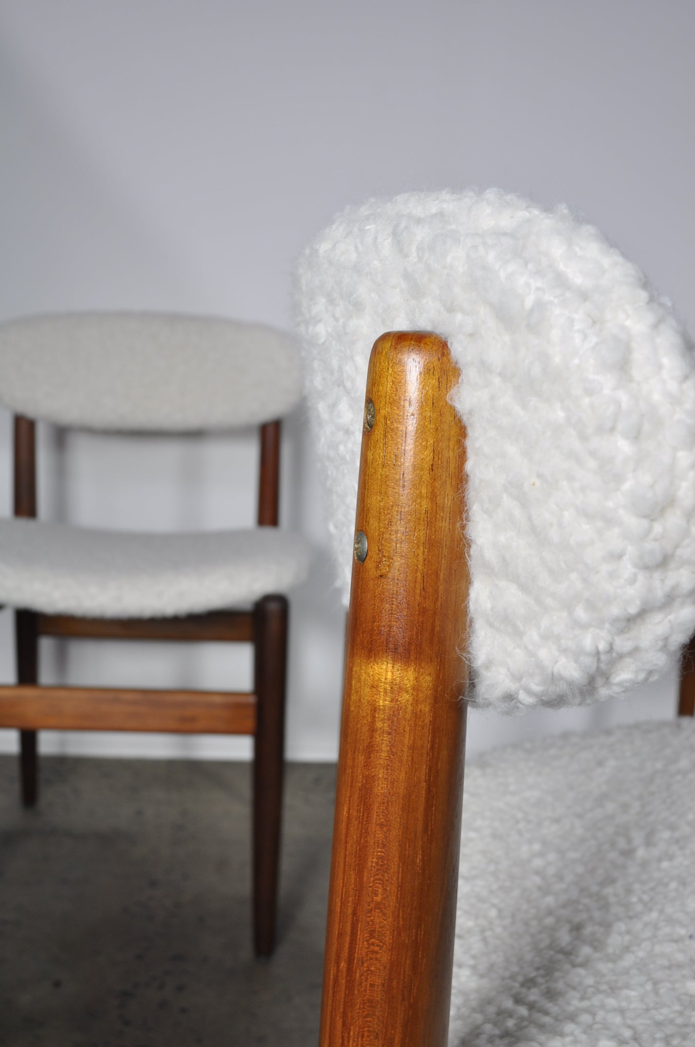 Elite Dining chairs in shearling fabric.