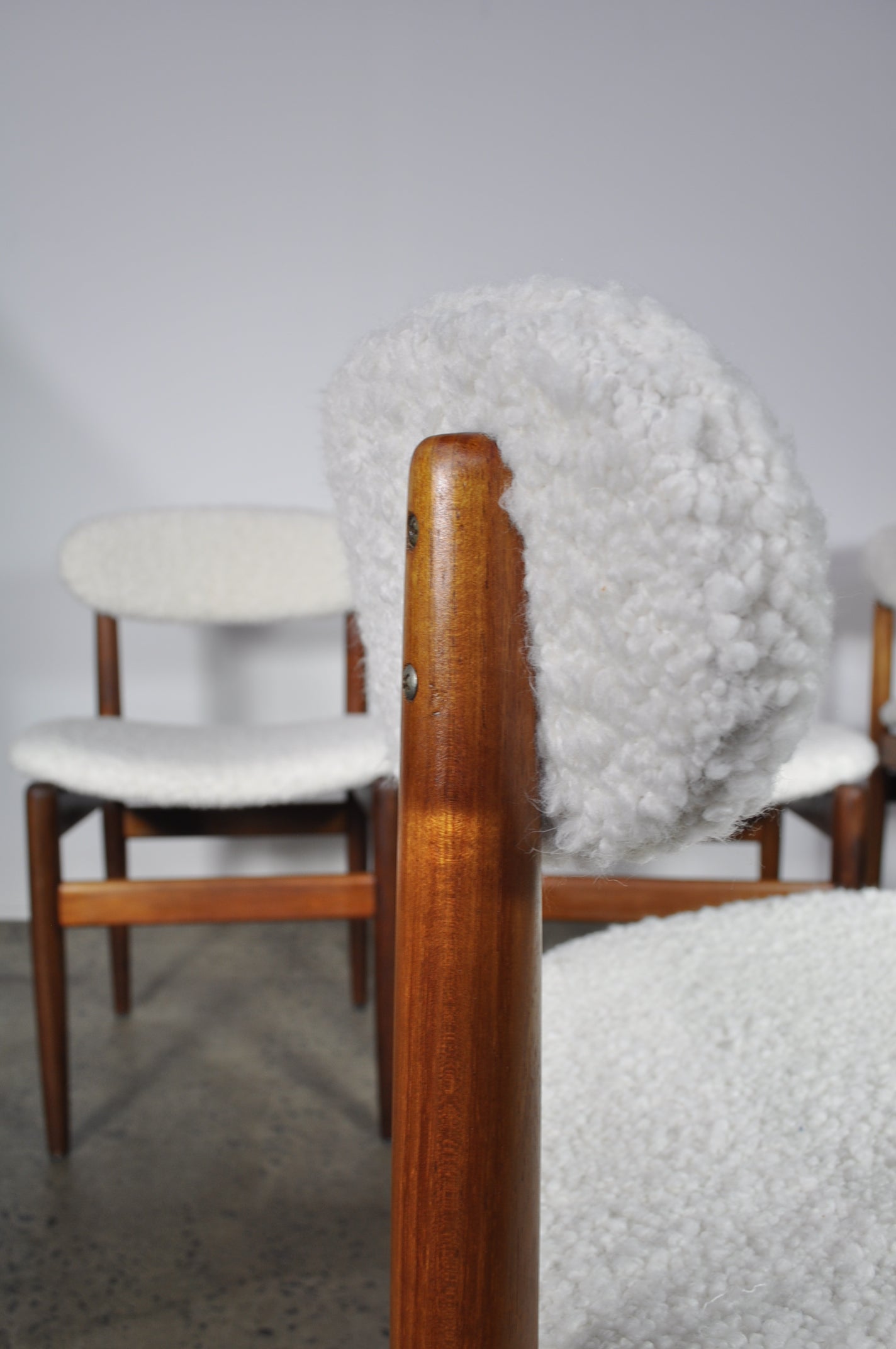 Elite Dining chairs in shearling fabric.
